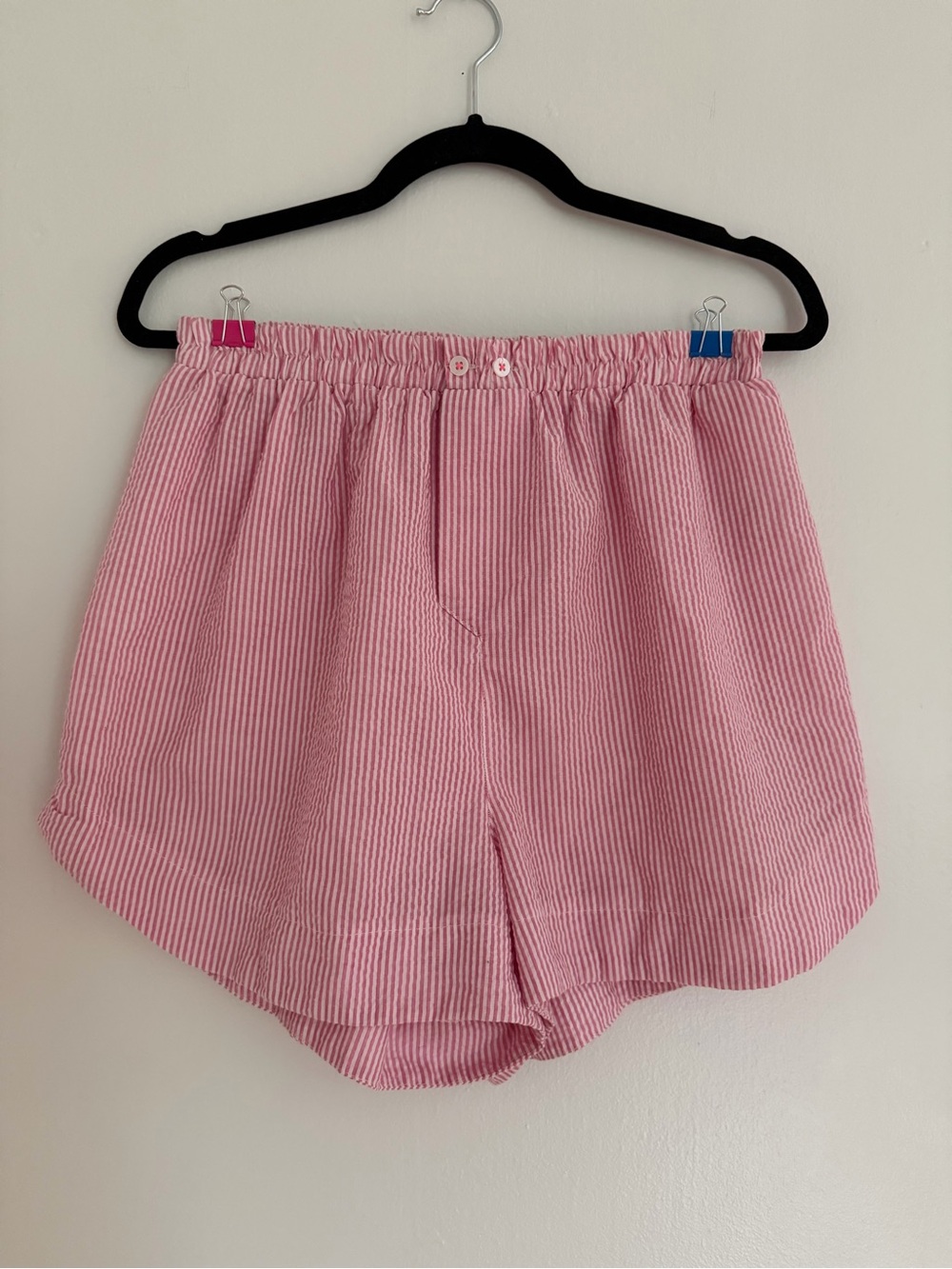 Free People Pink Seersucker Elastic-Waist Athletic Shorts